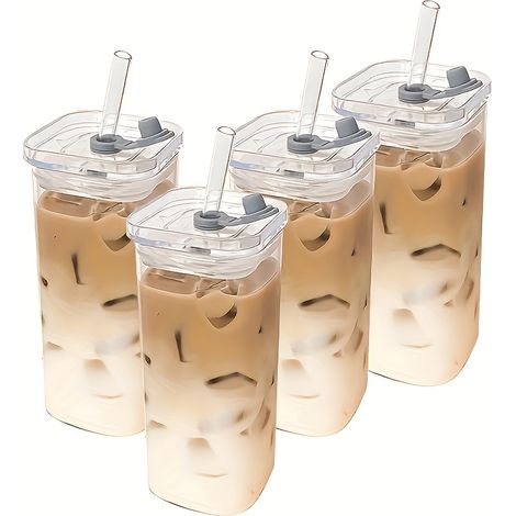 Packung Mit 4 Tassen Im Glas Mit Deckel – Fassungsvermögen: 13 Oz – Ideal Für Das Café – Inklusive Pailletten – Ohne Bpa