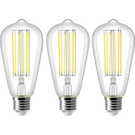 8w E27 St64 Led-ampulle, Vintage-edison-glühfaden-ampulle, Äquivalent Zu 80w, Kaltweiß 6500k, 800lm, Retro-dekorationslampe, Nicht Dimmbar, 3er-set
