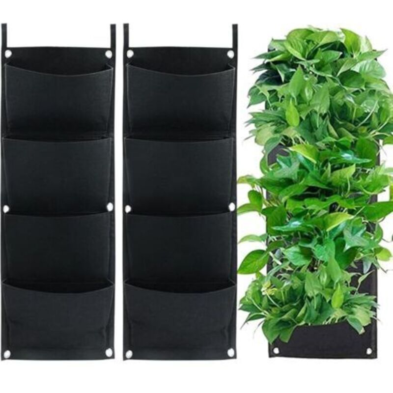 Vertikal Hängende Pflanzbeutel, 2 Stück, 4 Taschen, Dicke Filz-pflanzbeutel Für Balkon, Outdoor, Garten, Hof, Büro, Heimdekoration (schwarz)