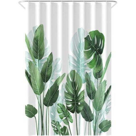 Anti-schimmel-duschvorhang 180 X 180 Cm – Strelitzia – Polyester – Mit Schlaufen – Duschvorhang – Duschvorhang – Tropisches Blattmuster – Maschinenwaschbarer Stoff