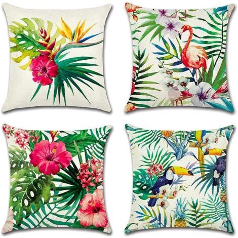 Outdoor-kissenbezüge – Set Mit 4 Wasserdichten, Mit Tropischen Pflanzen Bedruckten Kissenbezügen, 45 X 45 Cm, Für Garten, Terrasse, Wohnzimmer