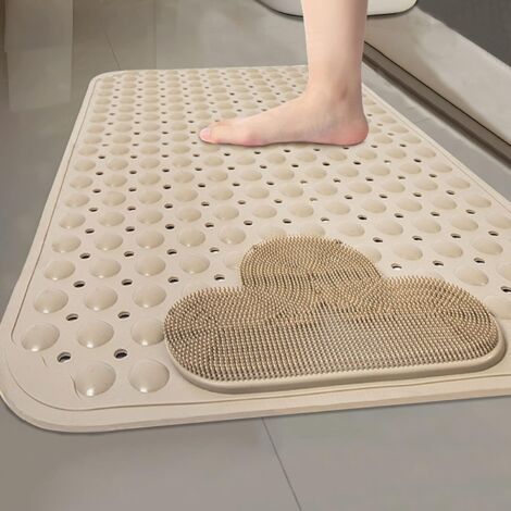 Duschmatte Mit Mittlerem Ablaufloch Und Saugnäpfen, Rutschfeste Tpe-matte, Leicht Zu Reinigen, Für Badezimmer, Badewanne, Khaki, 40 X 70 Cm