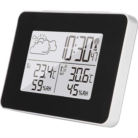 Digitaler Wecker Mit Schlummerfunktion, Digitale Wetterstation, Uhr, Kabelloses Innen- Und Außenthermometer, Hygrometer, Großes Lcd-display Mit Hintergrundbeleuchtung