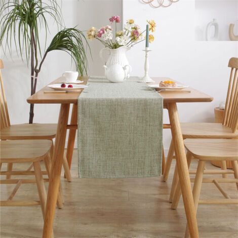 Chemin De Table Anti Tache Effet Lin Facile À Laver Et Repasser Comme Cover De Jardin En Plein Air Pour Table À Manger Vert - 33x183 Cm