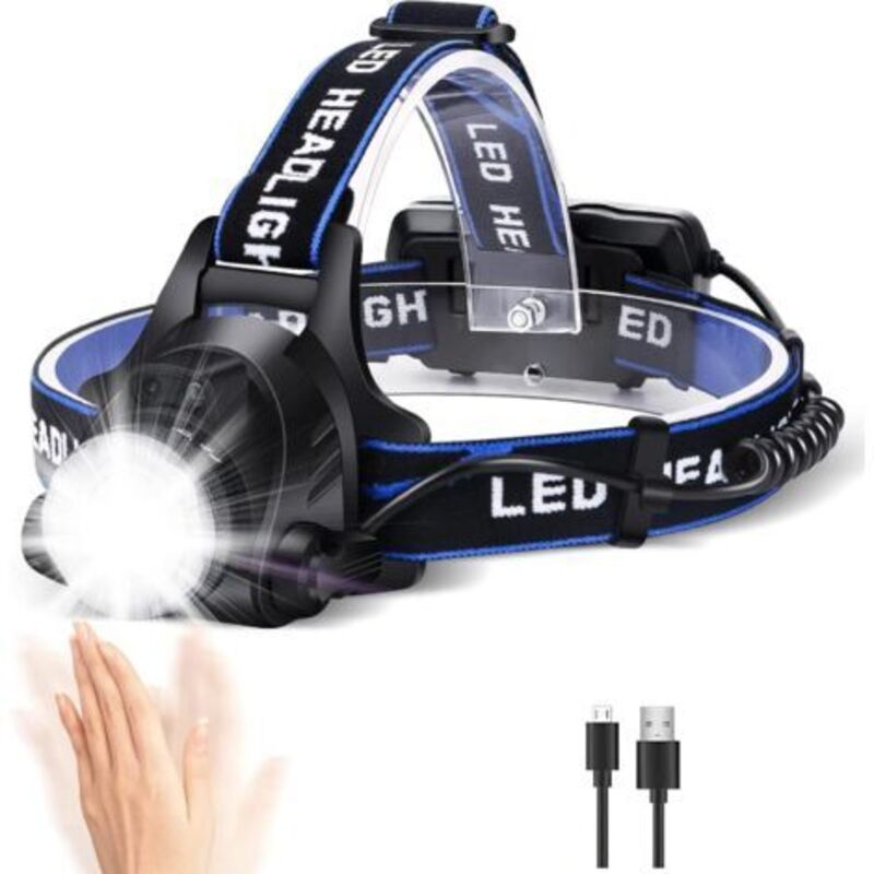 Pr Lampe Front Led Puissante Wiederaufladbare Taschenlampe Frontal Lampe Phare Ausrichtbare 3 Modi Led Frontal Mit Kabel Usb Und 2 Stapel 18650 Für Peche Vélo Randonnée Course Camping