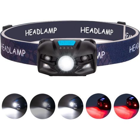 Stirnlampe, Wiederaufladbare Lumen-stirnlampe Mit Bewegungssensor, Led 5 Helligkeitsmodi