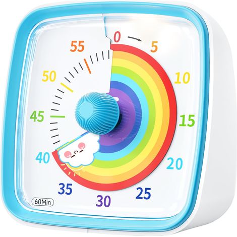 Minuteur Visuel Pour Enfants Et Adultes – Compte À Rebours De 60 Minutes Avec Flash Silencieuse – Motif Arc-en-ciel (bleu)