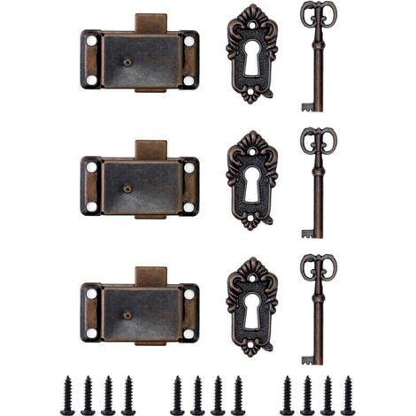 3 Stück Antikes Möbelschloss, Retro-schlösser Mit Schlüssel, Antikes Schloss-set, Für Schmuckkästchen, Schränke, Schubladen, 53 X 26 Mm