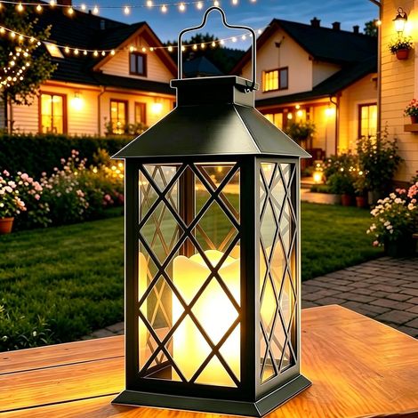 35cm Solar-außenlaterne, 2-teilige Hängeleuchte Mit Solar-led-leuchte, Freistehend, Ip44, Außendekoration Für Den Garten, Für Tisch, Terrasse, Balkon, Terrasse, Dekoration – Schwarz [klasse