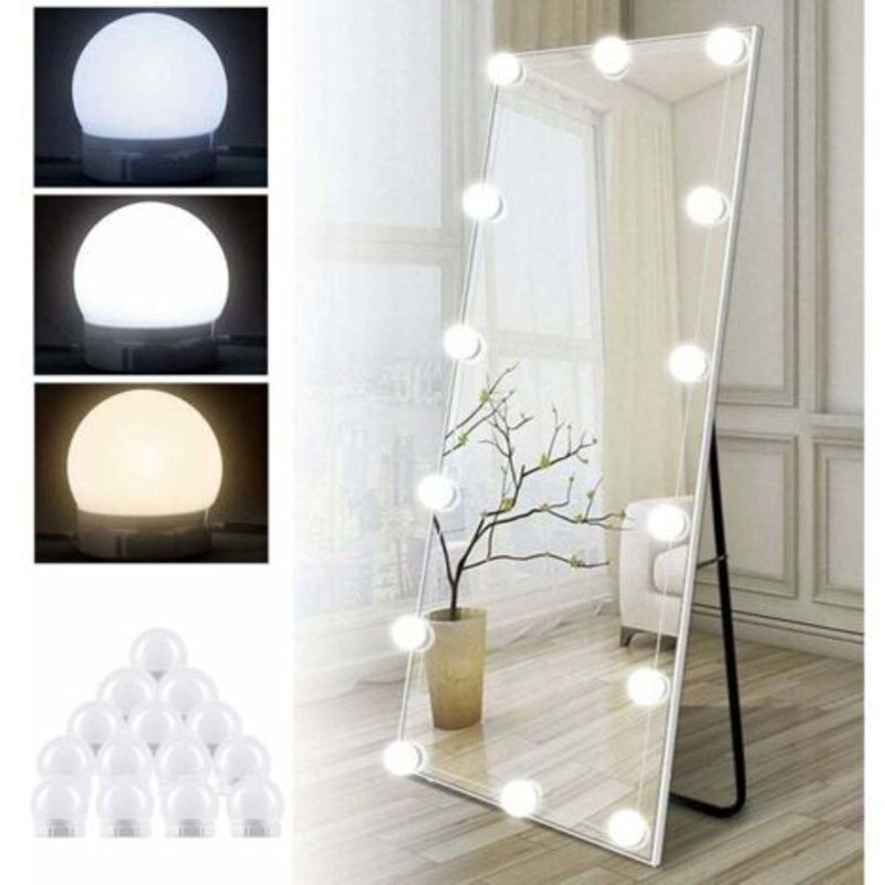 Lumière De Miroir Kit Mit 14 Ampullen Für Make-up-frisur, Led-hollywood-dimmbar, Friseurlampe Usb Mit Unterbrecher Und Kabel, 3 Farben Und 10 Leuchtstoffe, Makeup Eclairage Ad