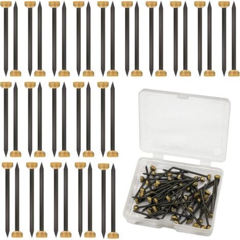 50 Stück Nägel Zum Aufhängen Von Bildern Mit 4 Mm Messingkopf Zum Aufhängen Von Bildern Mit Aufbewahrungsbox Aus Schwarzem Und Gelbem Kunststoff – Kleine Nägel Für Rahmen, Wände, Zäune