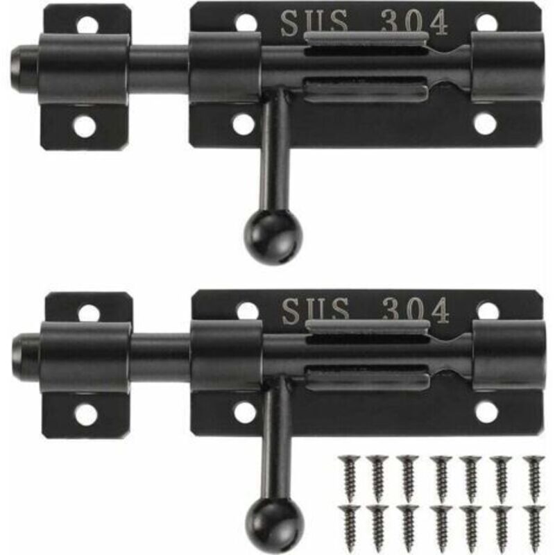 Porte À Boulon Mit Trou De Verrouillage, Porte Coulissante Serrure Und Edelstahl 304, 4 Pouces, Schwarz, 2 Packungen, 204bb-bl-2