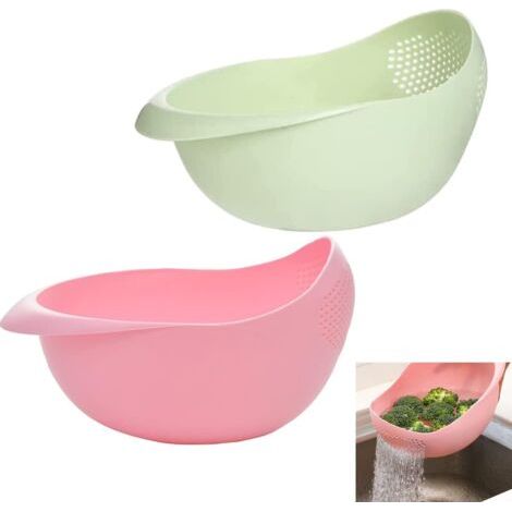 Küchensieb Aus Kunststoff, 2 Stück, Abflusskorb Für Die Küche, Verdickter Kunststoff, Multifunktionales Tragbares Abflussbecken Zum Abtropfen Von Nudeln, Gemüse, Früchten (rosa, Grün)