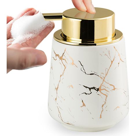 Céramique Mousse Distributor De Savon, 380ml Motif Marbre Mit Grande Tête De Pompe Distributor De Salle De Bain,blanc