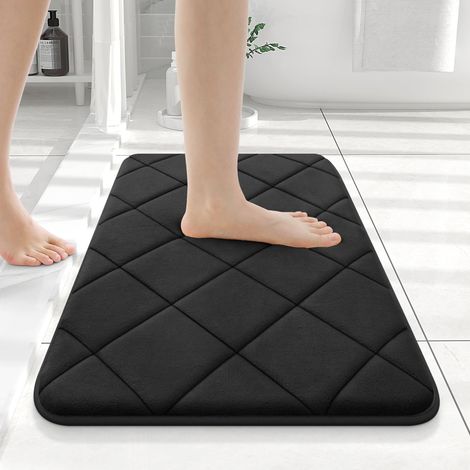 Tapis De Bain En Mousse À Mémoire De Forme, 61 X 41 Cm, Ultra Doux Et Absorbant, Waschbar In Der Maschine, Schwarz.