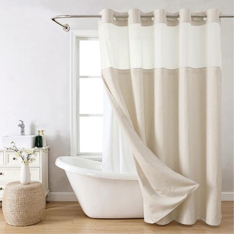 Duschset Aus Strukturiertem Polyester, Ohne Häkelarbeit, Mit Beweglicher Doppelwand, 183–190 Cm, Weißes Gehäuse.
