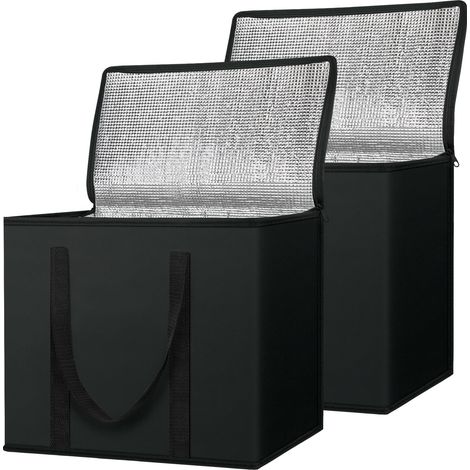 Lot De 2 Sacs De Course Isothermes Réutilisables – Sacs Glacières Pliables Pour Les Course (16" X 9" X 13", Noir Anthracite)
