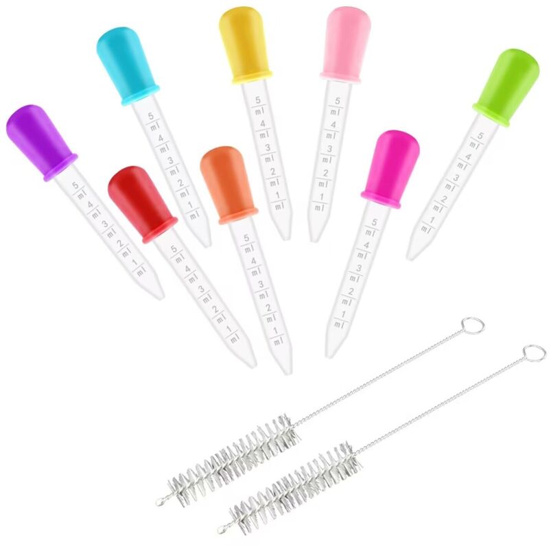 8 Stück Pipettentropfer, Kunststoffpipette, Messpipette Mit 2 Sauberen Bürsten, Pipette, Pipetten, Flüssigkeitspipetten, Silikontropfen Und -übertragung, Für Lebensmittel, Haushalt, 8 Farben