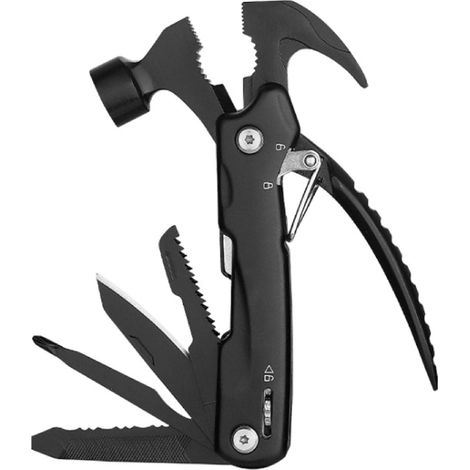 Marteau Arrache-clou Multifunktions-12-in-1-gerät Aus Rostfreiem Edelstahl – Mehrzweck-campingausrüstung Und Überlebensausrüstung Für Camping Im Freien Und Abenteuer Am Rande.