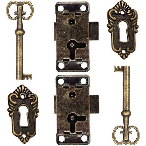 2 Stück Schranktürschloss, Antikes Schloss, Möbelriegel Für Dekorative Schränke, Schloss Mit Schlüsselloch Für Holzkisten, Antiken Schmuck, Make-up, Koffer, Möbel, Schublade