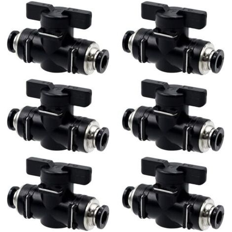 6 Stück Pneumatische Kugelhähne, 6 Mm, Gerader Pneumatischer Anschluss Mit Manuellem Ventil, Pneumatischer Kugelhahn Zum Verbinden, Steuern Von Rohren Und Zum Verschließen Von Flüssigkeiten