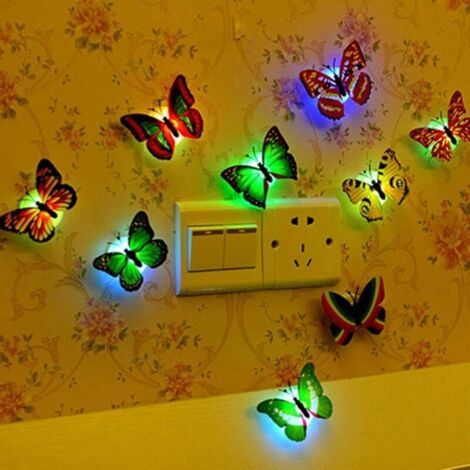 Sechs Entzückende Schmetterlings-nachtlichter Mit Wechselnden Farben. Ideal Als Nachtlichter, Schreibtisch- Oder Wanddekoration
