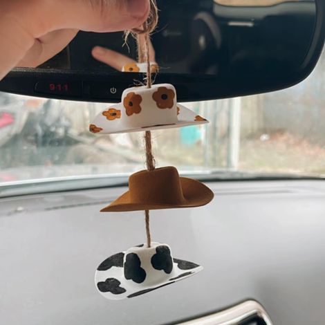 Anhänger Fürs Auto In Form Eines Cowboy-chapeaus, Schmuckstück Im Retro-stil, Champagner-chapeau Aus Tournesol, Entzückendes Mini-chapeau En Feutre Faitre Main Pour Femme (blumenmotiv)
