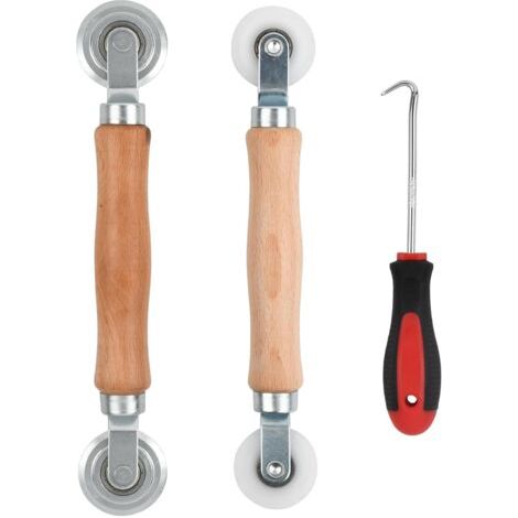 3-teiliges Paspelwerkzeug, 2 Doppelrad-nahtwickler Mit Holzgriff, Nylonrädern Und Metallrollen, 1 Gummi-zughaken