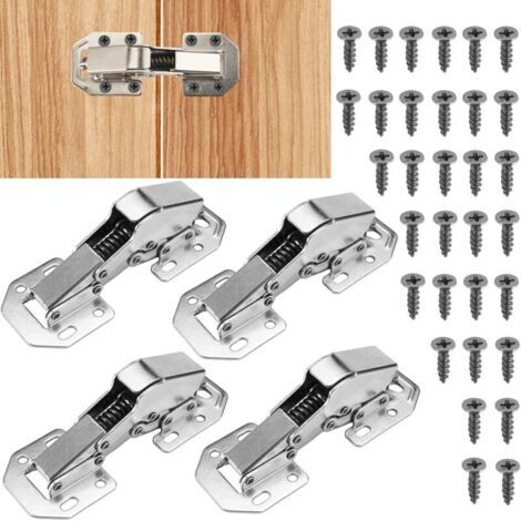 4 Stück Schranktürscharnier Mit Dämpfer, Unsichtbares Schranktürscharnier, 90-grad-schranktürscharnier, Küchentürscharnier 113 × 43 Mm Mit 32 Schrauben, Für Küchentürschränke