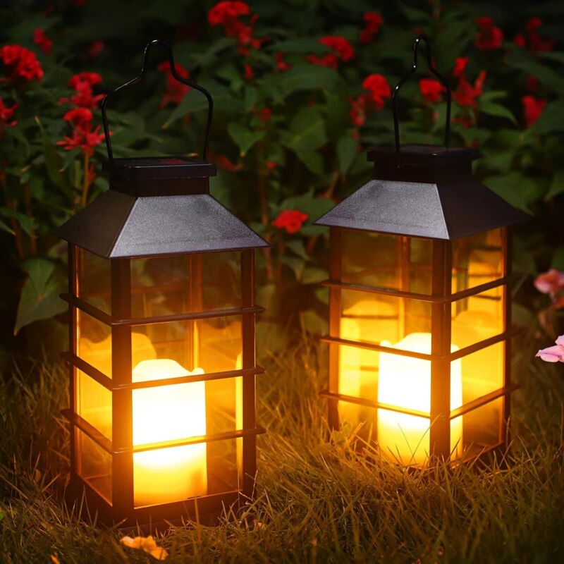 Weihnachts-solarlaterne, Hängelaterne Für Den Garten Im Freien – Wasserdichte Led-solarlaternen Aus Kunststoff, Flammenloser Flackernder Kerzeneffekt, 2er-set