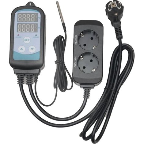 Digitaler Thermostat Mit 2 Relais Und 220-v-sonde, Temperaturregler, Heizung Und Kühlung Für Terrarium, Reptilien, Brutkasten, Gewächshaus, Brutapparat Und Belüftung.