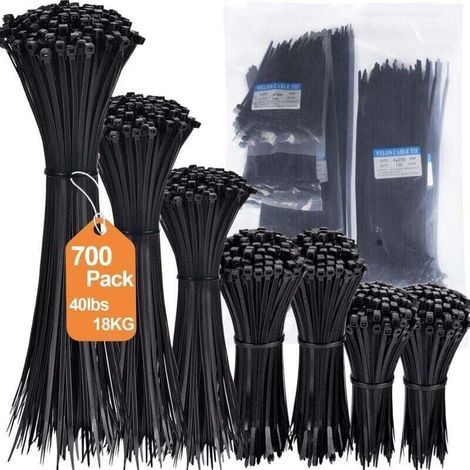 700 Stück Nylon-kabelbinder, 3,6 Mm X 100/150/200/250/300 Mm, Schwarze Kabelbinder, Robuste Kabelbinder Für Zuhause/büro/garten Und Werkstatt, Uv-beständig