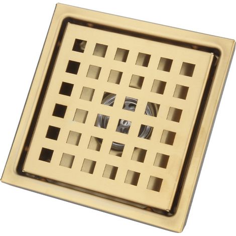 Duschablauf, Edelstahl-haarfilter, Gebürstetes Bodensieb Für Badezimmer, Großer Durchmesser, Quadratisch 150 X 150 Mm, Gold