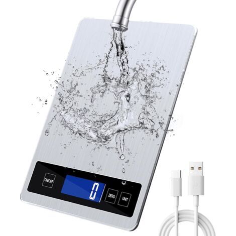 15 Kg Digitale Küchenwaage Mit Lcd-display + Edelstahl + Gehärtetem Glas – Genauigkeit Bis Zu 1 G – Type-c-aufladung