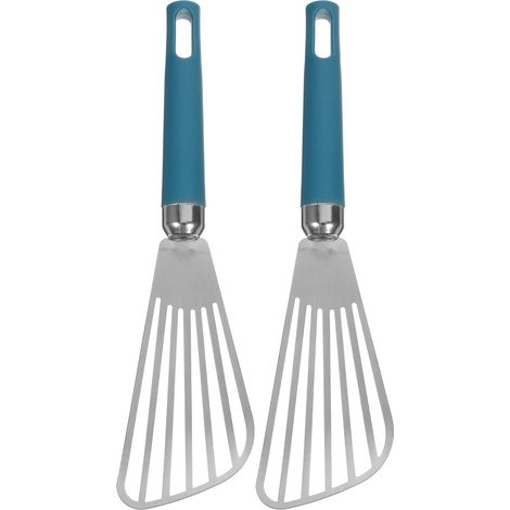 2 Stück Pellets Mit Poissons Und Acier Inoxidable Design Creux, Manche In Pp Bleu, Küchenutensilien, Widerstandsfähig Und Einfach Zum Nettoyer Für Plancha