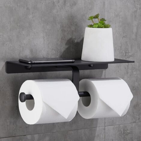 (schwarz) Toilettenpapierhalter Ohne Bohren Mit Handyhalter, Doppeltes Badezimmer, Wandmontage