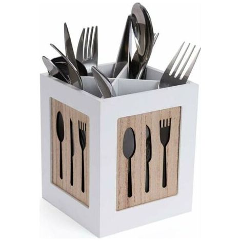 Besteckkasten Aus Holz – Besteckkorb Für Löffel, Gabel, Messer – Dekorativer Besteck-organizer Mit Besteckmuster – Für Esstisch, Küche, Restaurant – Weiß