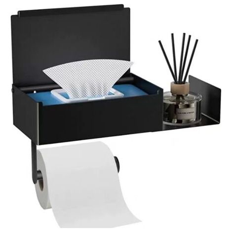 Wandmontierter Toilettenpapierhalter, Selbstklebender Toilettenpapierhalter, Wandmontierter Toilettenpapierhalter Ohne Bohren Mit Stahlaufbewahrung, Rostfreie, Anti-fingerabdruck-geräumige Tür, Schwar