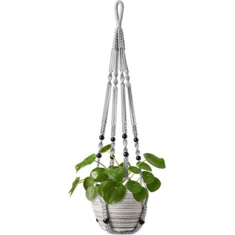 Pflanzenaufhänger Für Den Innenbereich, Graues Baumwollseil, 85 Cm, Mit Holzperlen, Für Heimdekoration, Ohne Haken, 1e