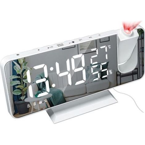 Radio-led-projektionsspiegel, Einstellbarer Modus, Temperatur- Und Luftfeuchtigkeitsanzeige – B