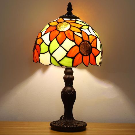Buntglas-sonnenblumen-tischlampe, Kleine Antike Nachttischlampe Für Schlafzimmer, Wohnzimmer Oder Büro, Mit Led-glühbirne In 3 Farbtemperaturen.