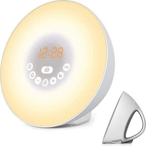 Lichtwecker Mit Sonnenaufgangs- Und Sonnenuntergangssimulation, Nachttischlampe Mit Ukw-radio, Naturgeräuschen, Touch-bedienung Und Schlummerfunktion.