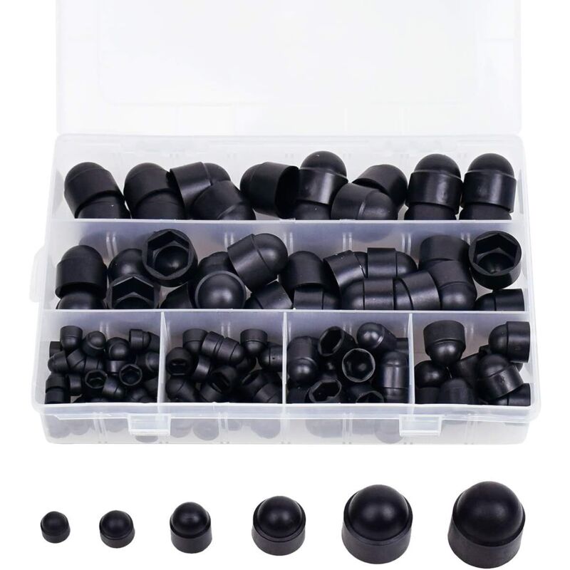 145 Stück Gummi-sechskantmuttern-abdeckungen, Bolzenabdeckungen, Schraubkappen, Kunststoff-muttern-sets Mit Aufbewahrungsbox, 145 Stück Schwarz M4 M5 M6 M8 M10 M12