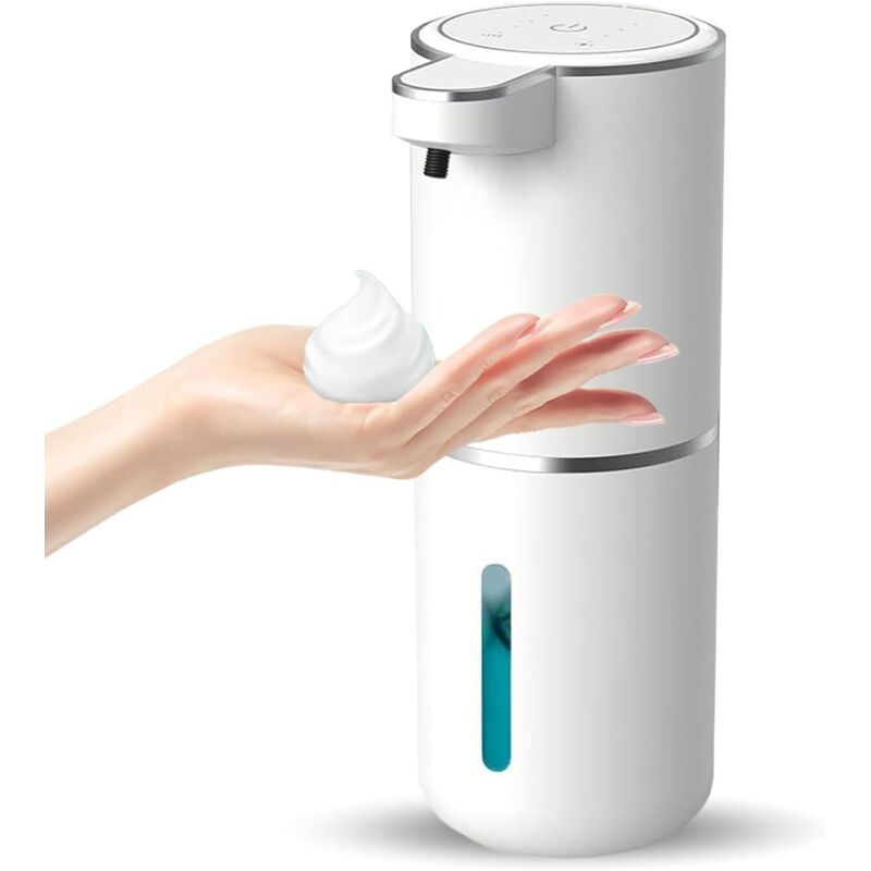 Automatischer Seifenspender, Berührungsloser Schaumseifenspender, 400 Ml, Wiederaufladbarer Usb-spender, Wandmontage, 4 Stufen, Verstellbarer Bewegungssensor, Wasserdichte Pumpe (weiß)