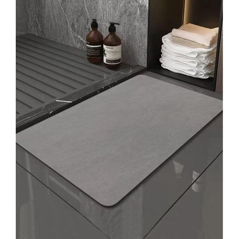 Tapis De Bain Antidérapant 40x60cm, Tapis Salle De Bain Diatomit Absorbant, Tapis Douche Séchage Rapide, Mikrofaser Tapis Absorbant Vaisselle, Gris