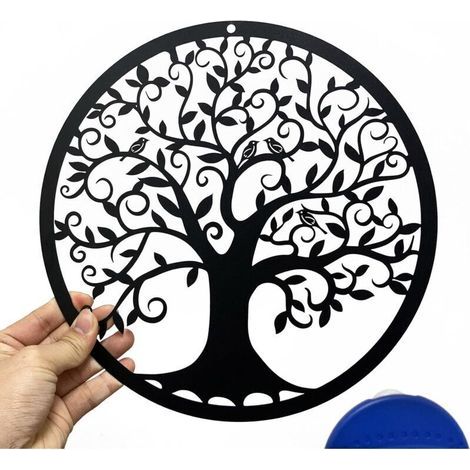 Wanddekoration „arbre De Vie En Métal“, Künstlerische Silhouette, Geschenk Für Innen Und Außen, Dekoration Für Den Garten Und Das Haus (schwarz, 28 X 28 Cm)