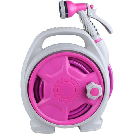 Tragbarer Chariot-dévidoir Für Gartenteiche – Kit D'Arrosage De Jardin (15 M / 50 Pieds) – Chariot-dévidoir D'Extérieur Mit Tuyau Und Lanze Mit 6 Düsen – Modell Sur Roues (rose)