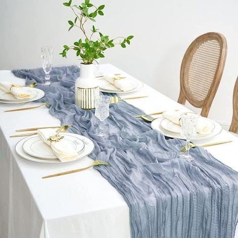 Chemin De Table En Gaze En Bleu, 90 X 400 Cm Gaze Translucide Rustique, Chemin De Table En Gaze En Bleu, Chemin De Table En Gaze En Bleu, Decke En Mousseline De Soie Bleu Pour Mariage Douche