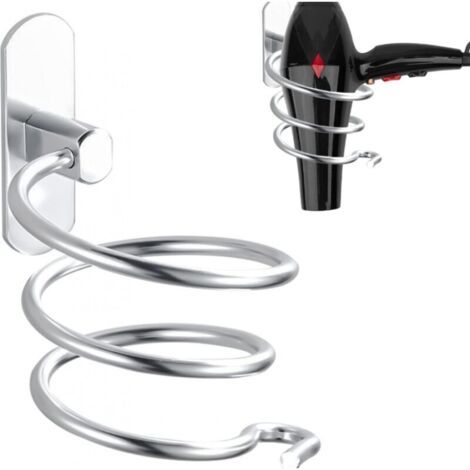 Spiralförmiger Haartrocknerhalter Aus Aluminium, Silberfarben, Ohne Bohren, Für Bad Und Küche