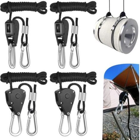 Noir, Tendeur De Cliquet À Cliquet 4pcs Cordes À Cliquet Avec Crochet, Cordes De Tente Reglables, Tendeur Voile Ombrage, Corde De Fixation For Tente, 150 Livres, Sangle Reglable For Auvent Camping